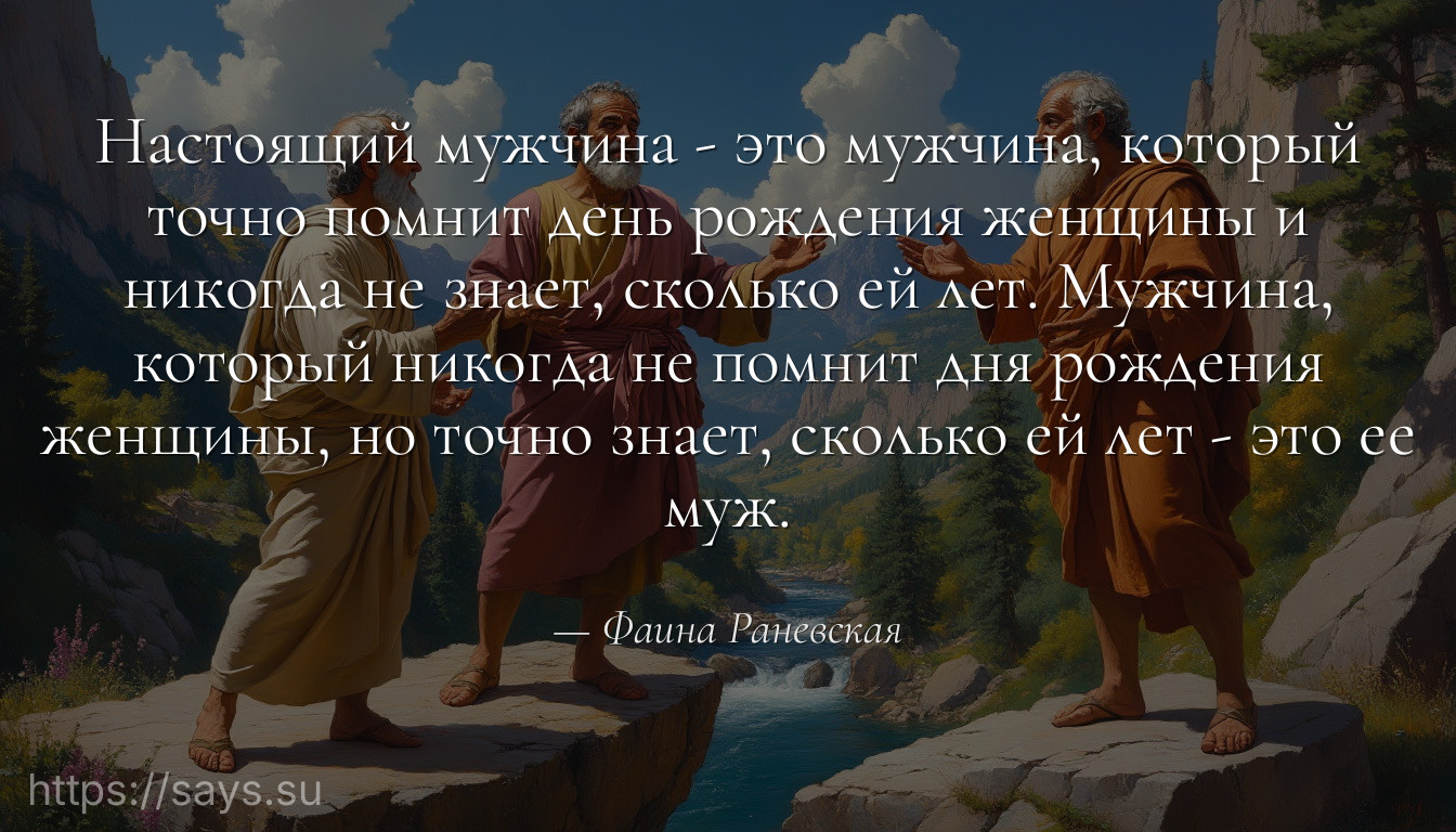 Настоящий мужчина - это мужчина, который точно помнит день рождения женщины и никогда не знает, сколько ей лет. Мужчина, который никогда не помнит дня рождения женщины, но точно знает, сколько ей лет - это ее муж.