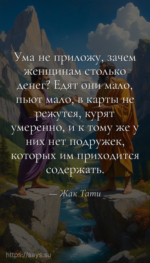 Ума не приложу, зачем женщинам столько денег? Едят они мало, пьют мало, в карты не режутся, курят умеренно, и к тому же у них нет подружек, которых им приходится содержать.