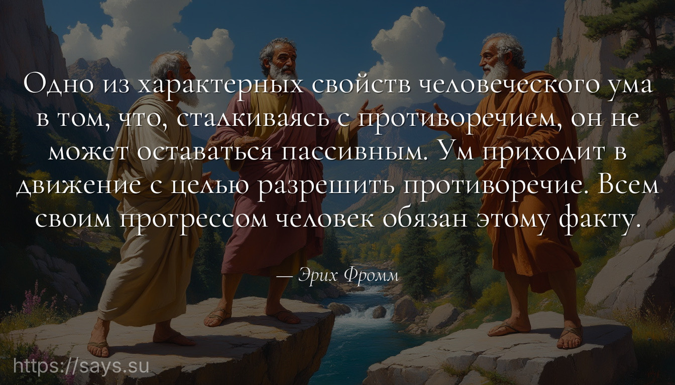 Одно из характерных свойств человеческого ума в том, что, сталкиваясь с противоречием, он не может оставаться пассивным. Ум приходит в движение с целью разрешить противоречие. Всем своим прогрессом человек обязан этому факту.