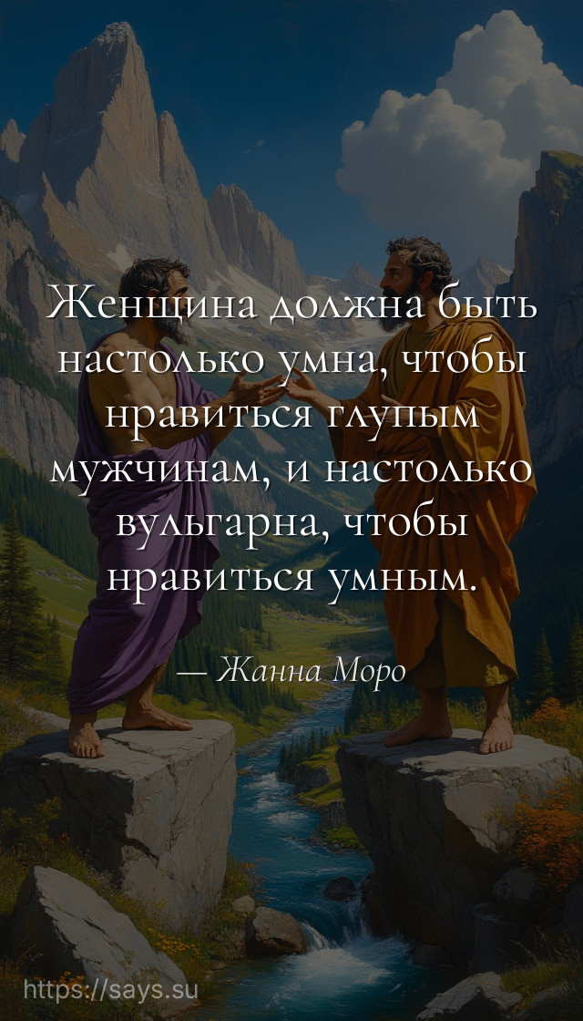Женщина должна быть настолько умна, чтобы нравиться глупым мужчинам, и настолько вульгарна, чтобы нравиться умным.
