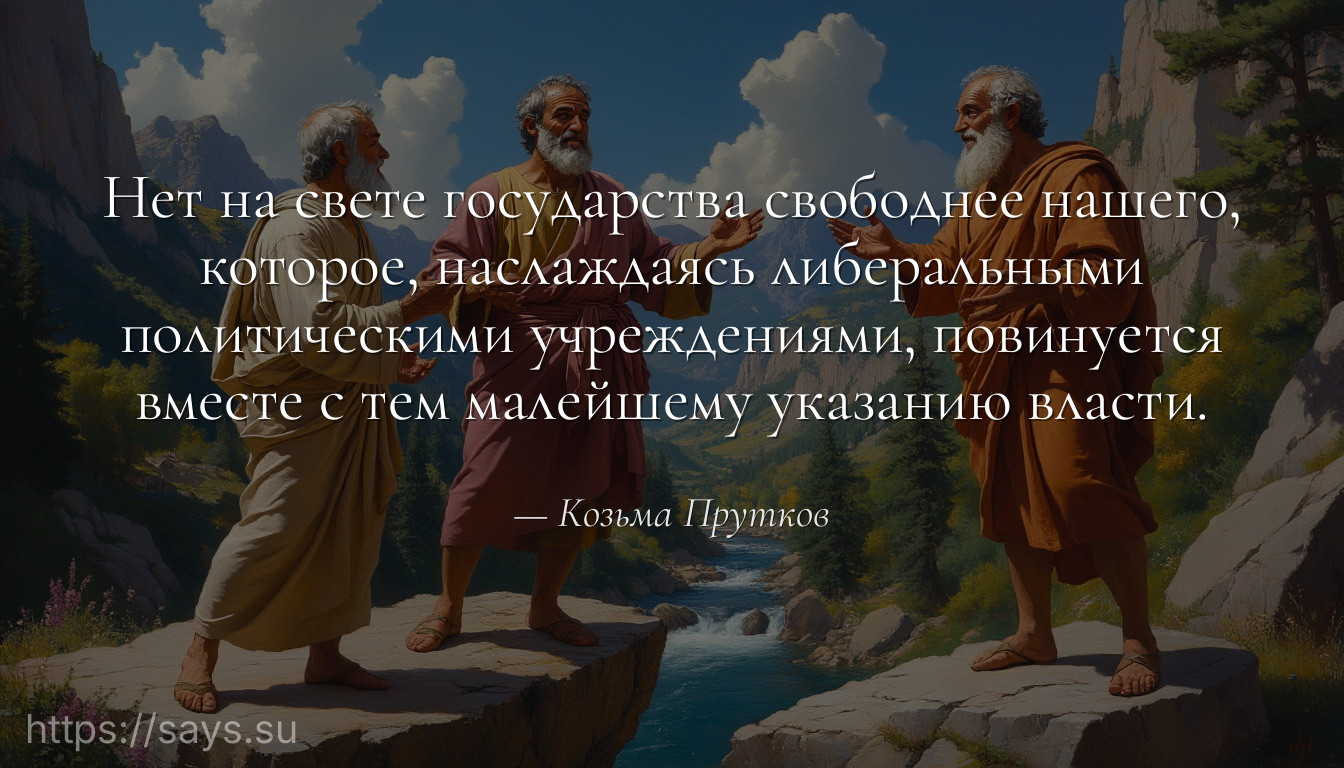 Нет на свете государства свободнее нашего, которое, наслаждаясь либеральными политическими учреждениями, повинуется вместе с тем малейшему указанию власти.
