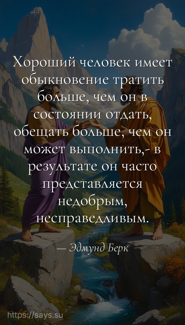 Хороший человек имеет обыкновение тратить больше, чем он в состоянии отдать, обещать больше, чем он может выполнить,- в результате он часто представляется недобрым, несправедливым.