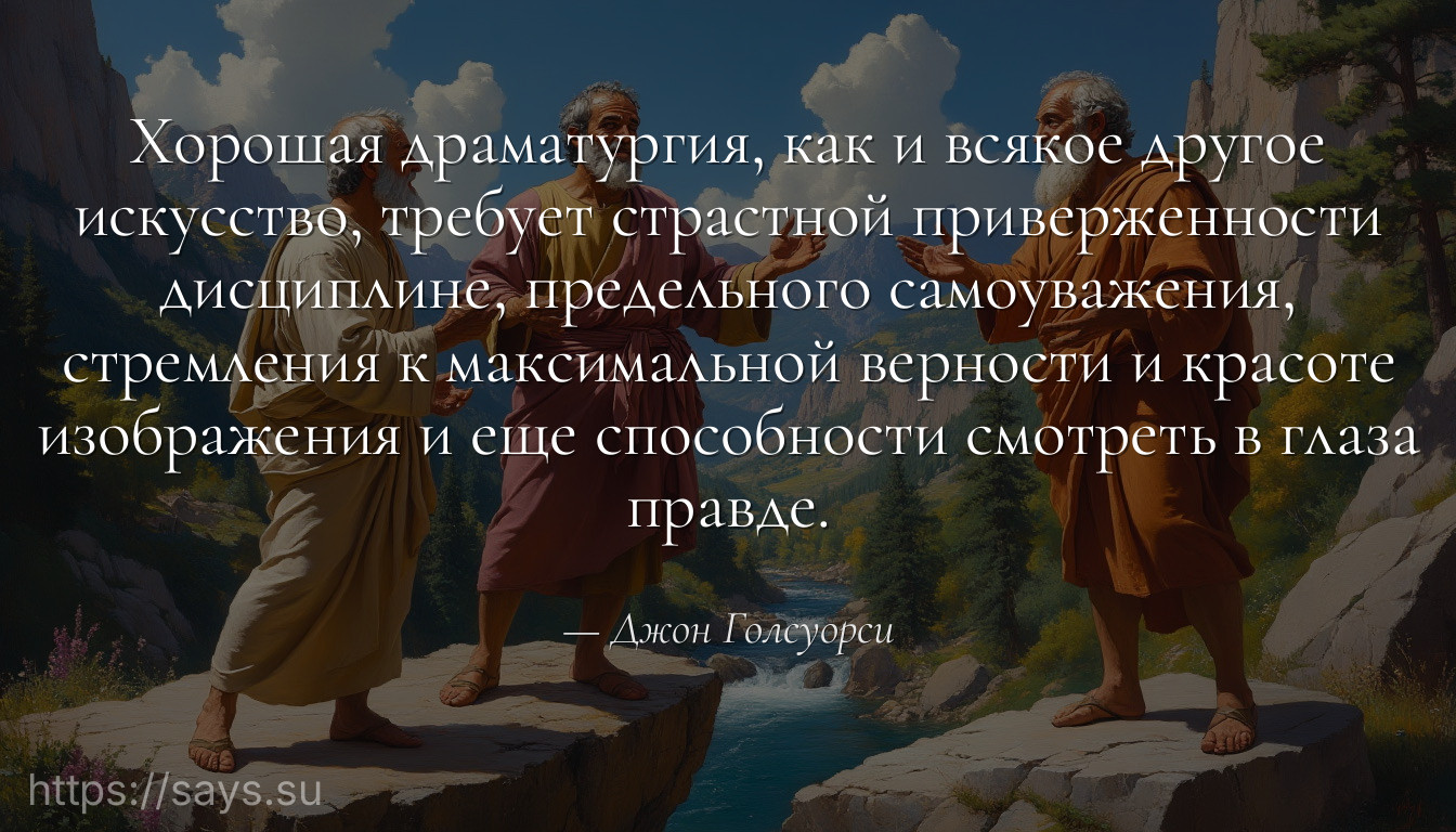 Хорошая драматургия, как и всякое другое искусство, требует страстной приверженности дисциплине, предельного самоуважения, стремления к максимальной верности и красоте изображения и еще способности смотреть в глаза правде.