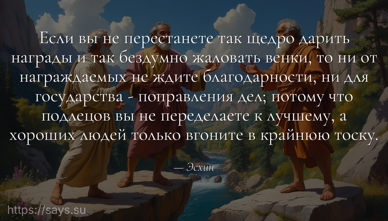 Если вы не перестанете так щедро дарить награды и так бездумно жаловать венки, то ни от награждаемых не ждите благодарности, ни для государства - поправления дел; потому что подлецов вы не переделаете к лучшему, а хороших людей только вгоните в крайнюю тоску.