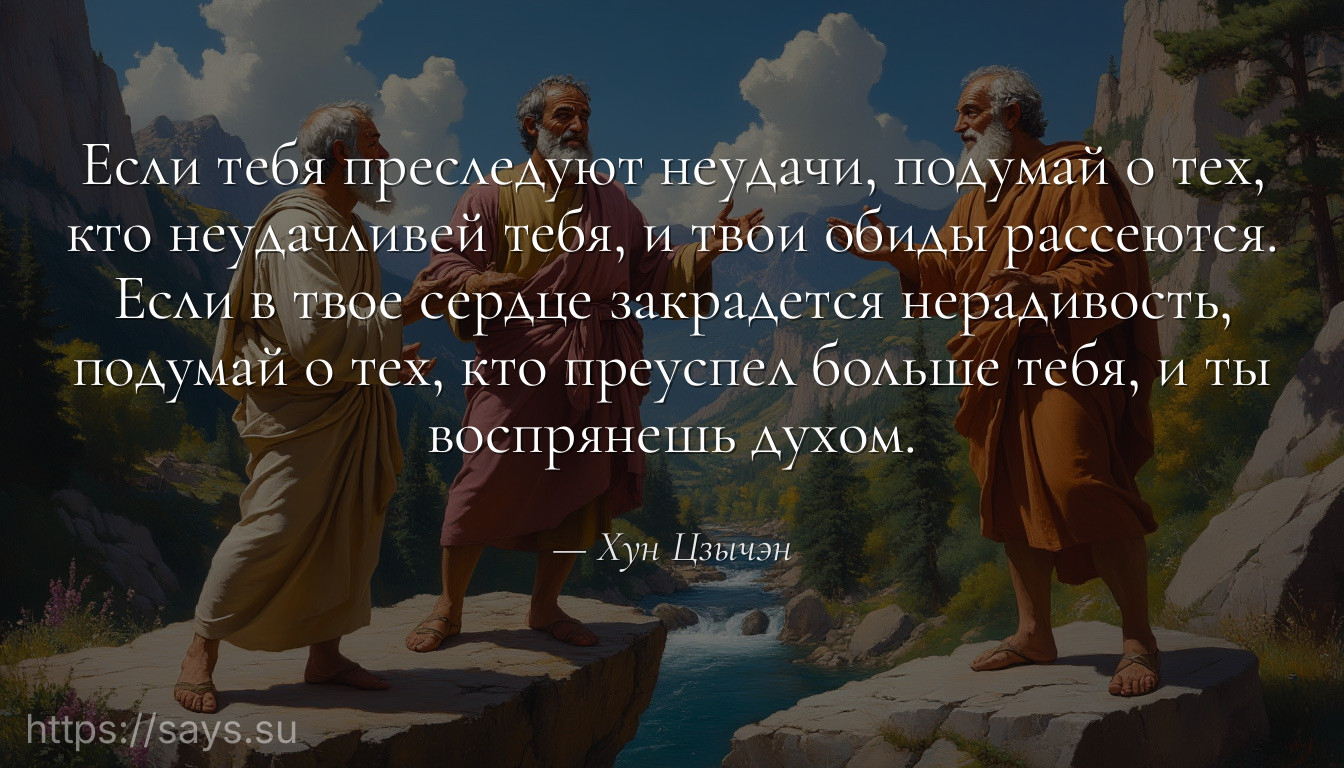 Если тебя преследуют неудачи, подумай о тех, кто неудачливей тебя, и твои обиды рассеются. Если в твое сердце закрадется нерадивость, подумай о тех, кто преуспел больше тебя, и ты воспрянешь духом.