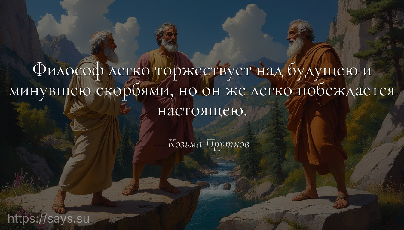 Философ легко торжествует над будущею и минувшею скорбями, но он же легко побеждается настоящею.