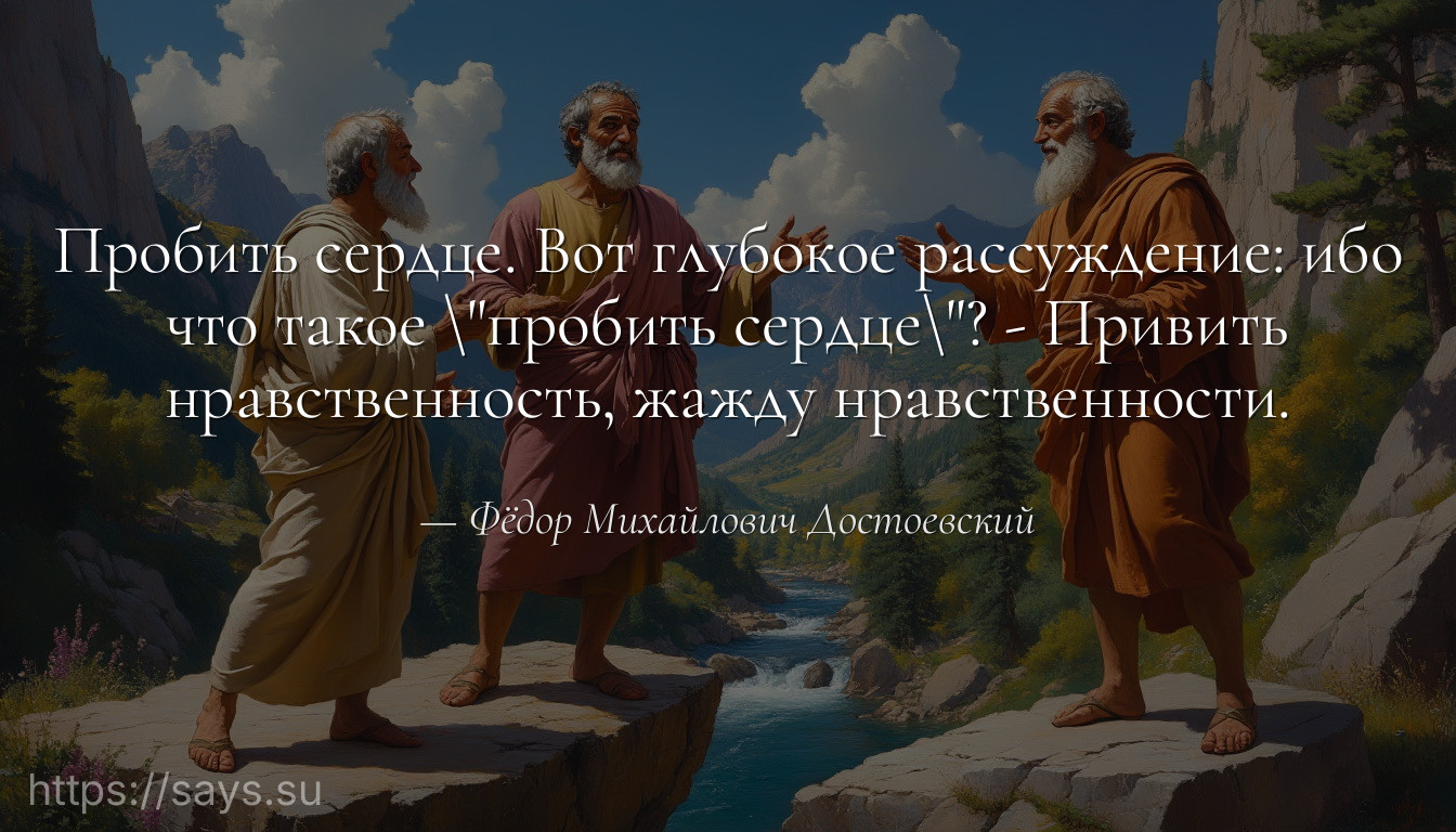 Пробить сердце. Вот глубокое рассуждение: ибо что такое \пробить сердце\? - Привить нравственность, жажду нравственности.