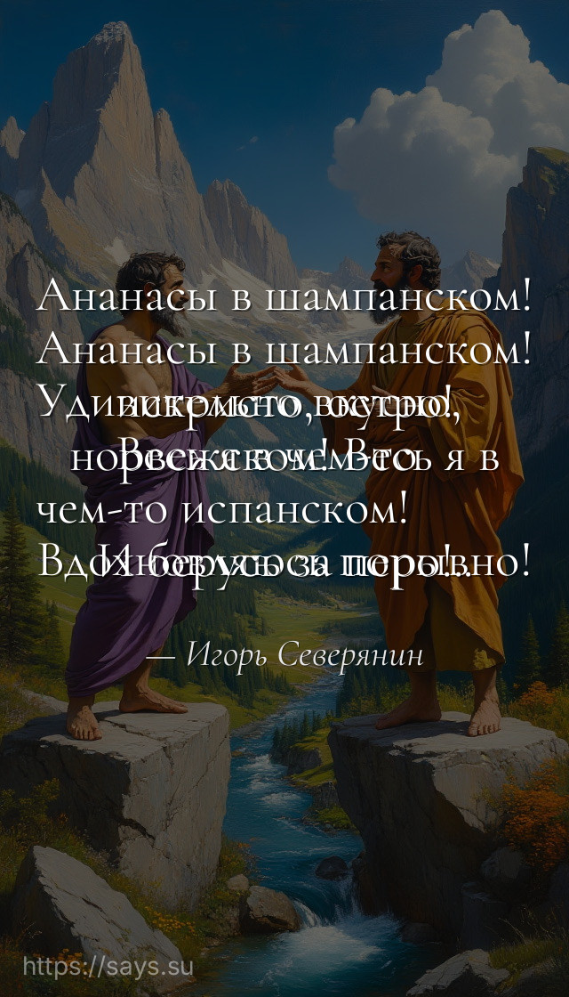 Ананасы в шампанском! Ананасы в шампанском!<br />Удивительно вкусно, искристо, остро!<br />Весь я в чем-то норвежском! Весь я в чем-то испанском!<br />Вдохновляюсь порывно! И берусь за перо!..