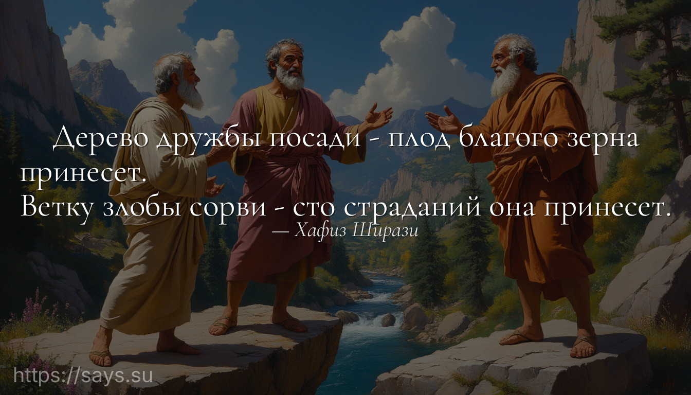 Дерево дружбы посади - плод благого зерна принесет.<br />Ветку злобы сорви - сто страданий она принесет.