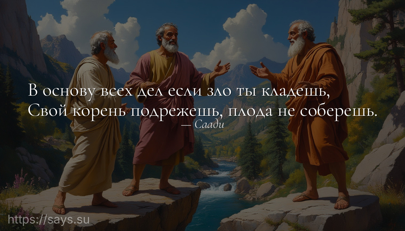 В основу всех дел если зло ты кладешь,<br />Свой корень подрежешь, плода не соберешь.