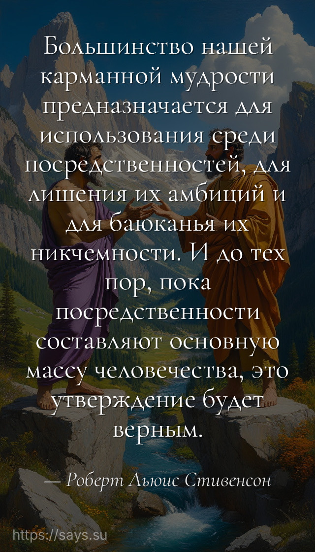 Большинство нашей карманной мудрости предназначается для использования среди посредственностей, для лишения их амбиций и для баюканья их никчемности. И до тех пор, пока посредственности составляют основную массу человечества, это утверждение будет верным.