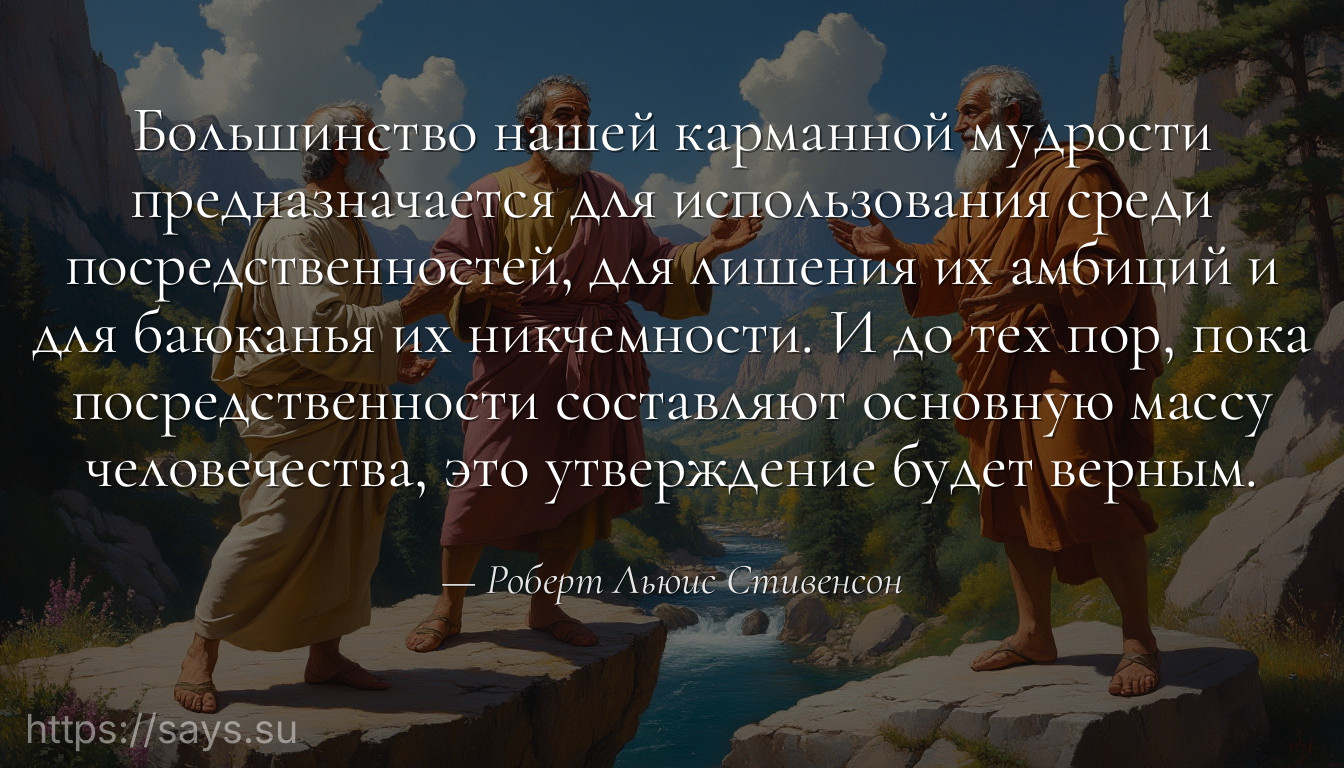Большинство нашей карманной мудрости предназначается для использования среди посредственностей, для лишения их амбиций и для баюканья их никчемности. И до тех пор, пока посредственности составляют основную массу человечества, это утверждение будет верным.