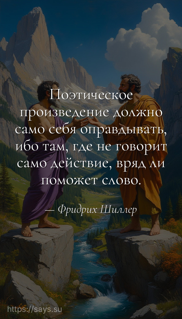 Поэтическое произведение должно само себя оправдывать, ибо там, где не говорит само действие, вряд ли поможет слово.