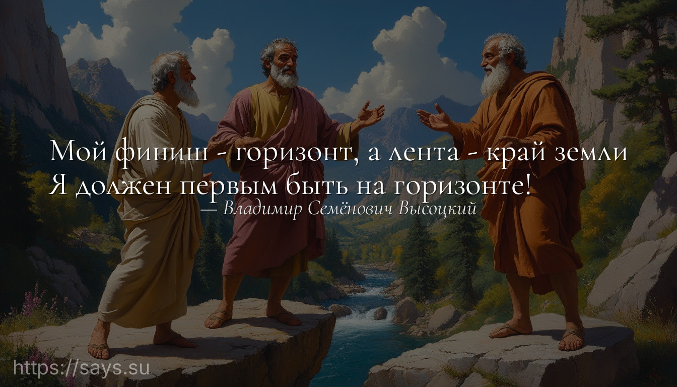 Мой финиш - горизонт, а лента - край земли<br />Я должен первым быть на горизонте!