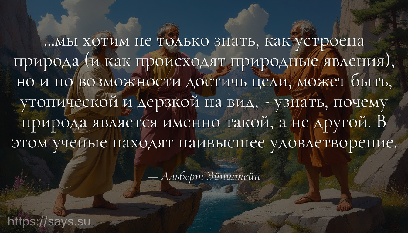 ...мы хотим не только знать, как устроена природа (и как происходят природные явления), но и по возможности достичь цели, может быть, утопической и дерзкой на вид, - узнать, почему природа является именно такой, а не другой. В этом ученые находят наивысшее удовлетворение.