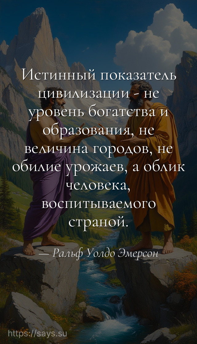 Истинный показатель цивилизации - не уровень богатства и образования, не величина городов, не обилие урожаев, а облик человека, воспитываемого страной.