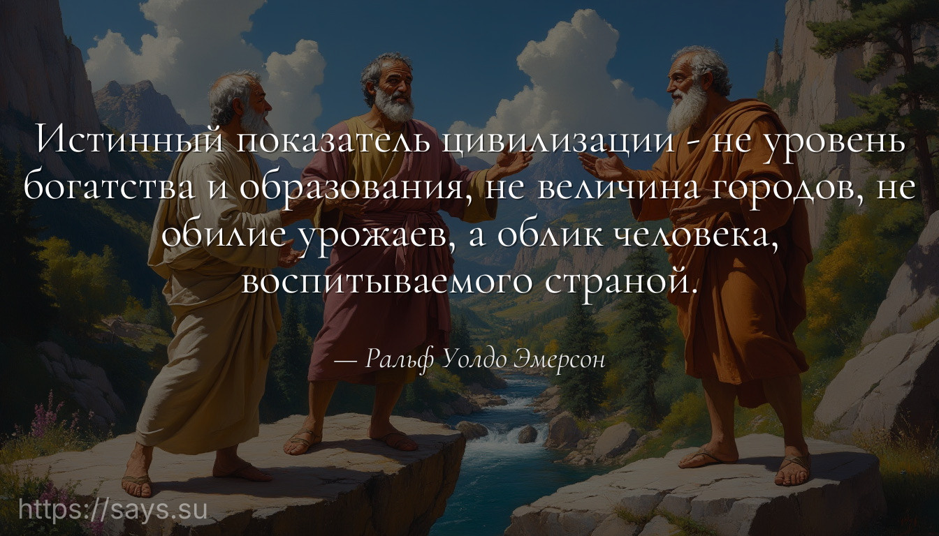 Истинный показатель цивилизации - не уровень богатства и образования, не величина городов, не обилие урожаев, а облик человека, воспитываемого страной.