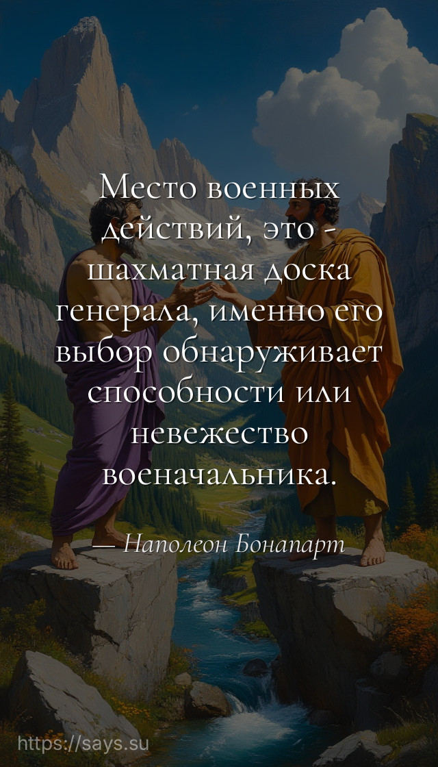 Место военных действий, это - шахматная доска генерала, именно его выбор обнаруживает способности или невежество военачальника.