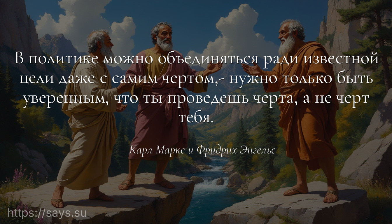 В политике можно объединяться ради известной цели даже с самим чертом,- нужно только быть уверенным, что ты проведешь черта, а не черт тебя.