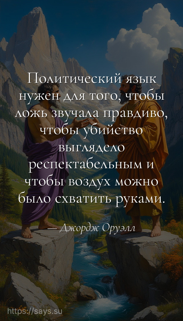 Политический язык нужен для того, чтобы ложь звучала правдиво, чтобы убийство выглядело респектабельным и чтобы воздух можно было схватить руками.