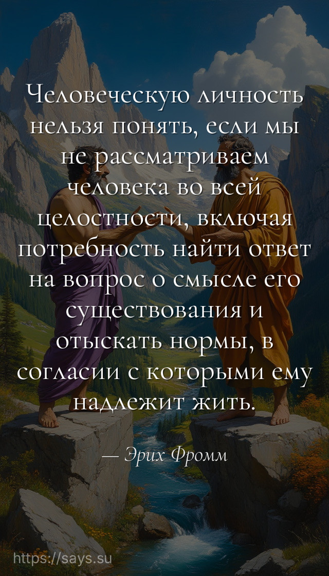 Человеческую личность нельзя понять, если мы не рассматриваем человека во всей целостности, включая потребность найти ответ на вопрос о смысле его существования и отыскать нормы, в согласии с которыми ему надлежит жить.