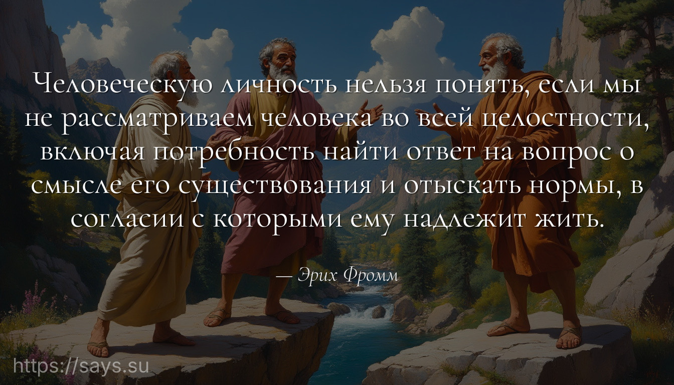 Человеческую личность нельзя понять, если мы не рассматриваем человека во всей целостности, включая потребность найти ответ на вопрос о смысле его существования и отыскать нормы, в согласии с которыми ему надлежит жить.