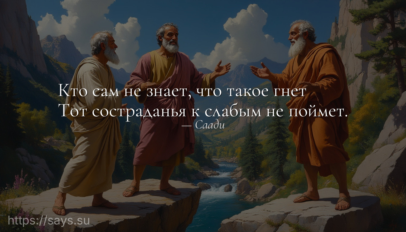Кто сам не знает, что такое гнет<br />Тот состраданья к слабым не поймет.