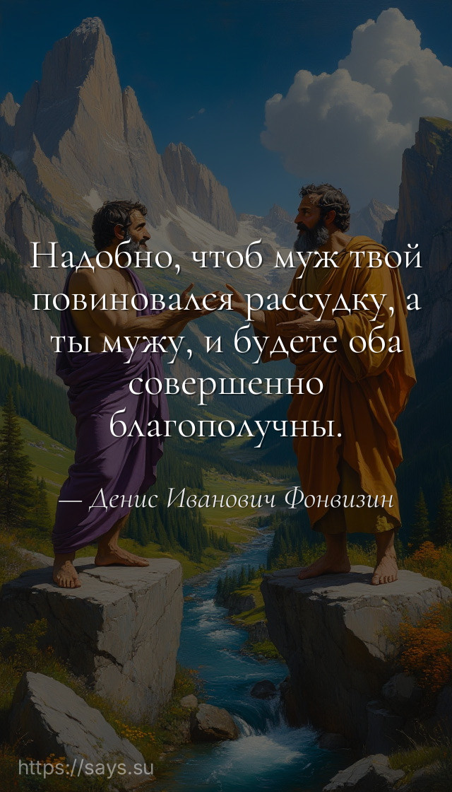 Надобно, чтоб муж твой повиновался рассудку, а ты мужу, и будете оба совершенно благополучны.
