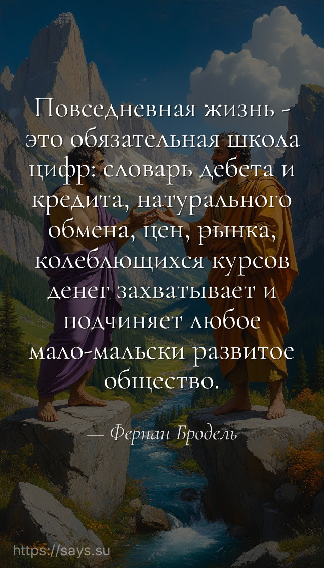 Повседневная жизнь - это обязательная школа цифр: словарь дебета и кредита, натурального обмена, цен, рынка, колеблющихся курсов денег захватывает и подчиняет любое мало-мальски развитое общество.