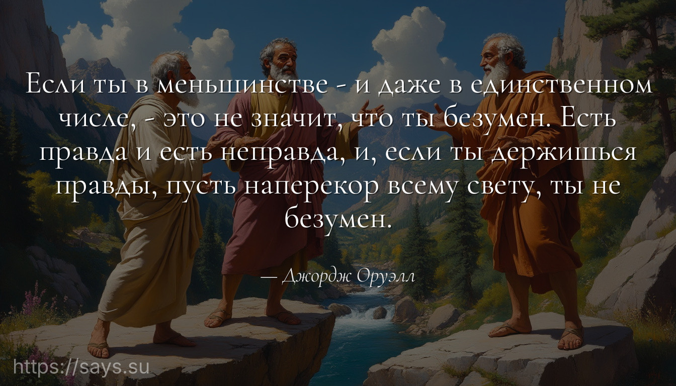 Если ты в меньшинстве - и даже в единственном числе, - это не значит, что ты безумен. Есть правдa и есть неправда, и, если ты держишься правды, пусть наперекор всему свету, ты не безумен.