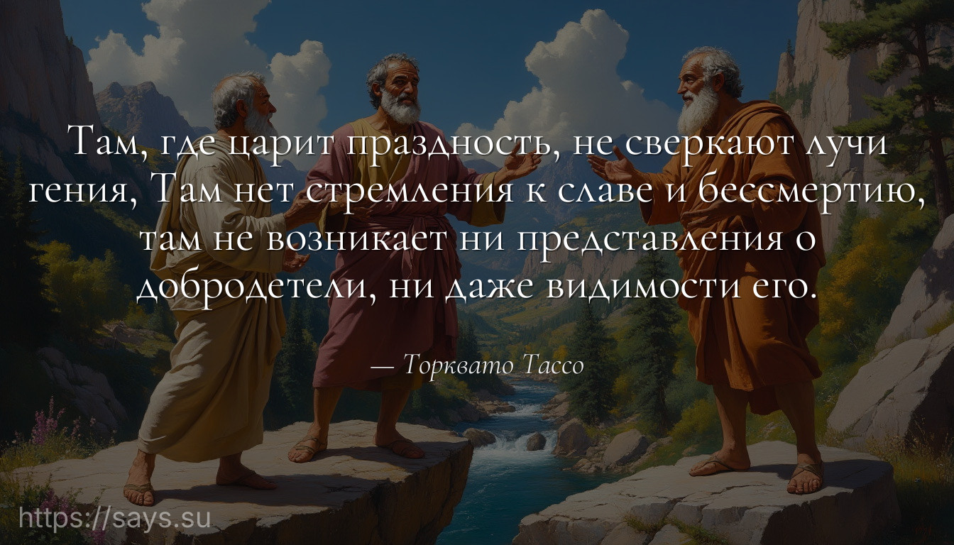 Там, где царит праздность, не сверкают лучи гения, Taм нет стремления к славе и бессмертию, там не возникает ни представления о добродетели, ни даже видимости его.