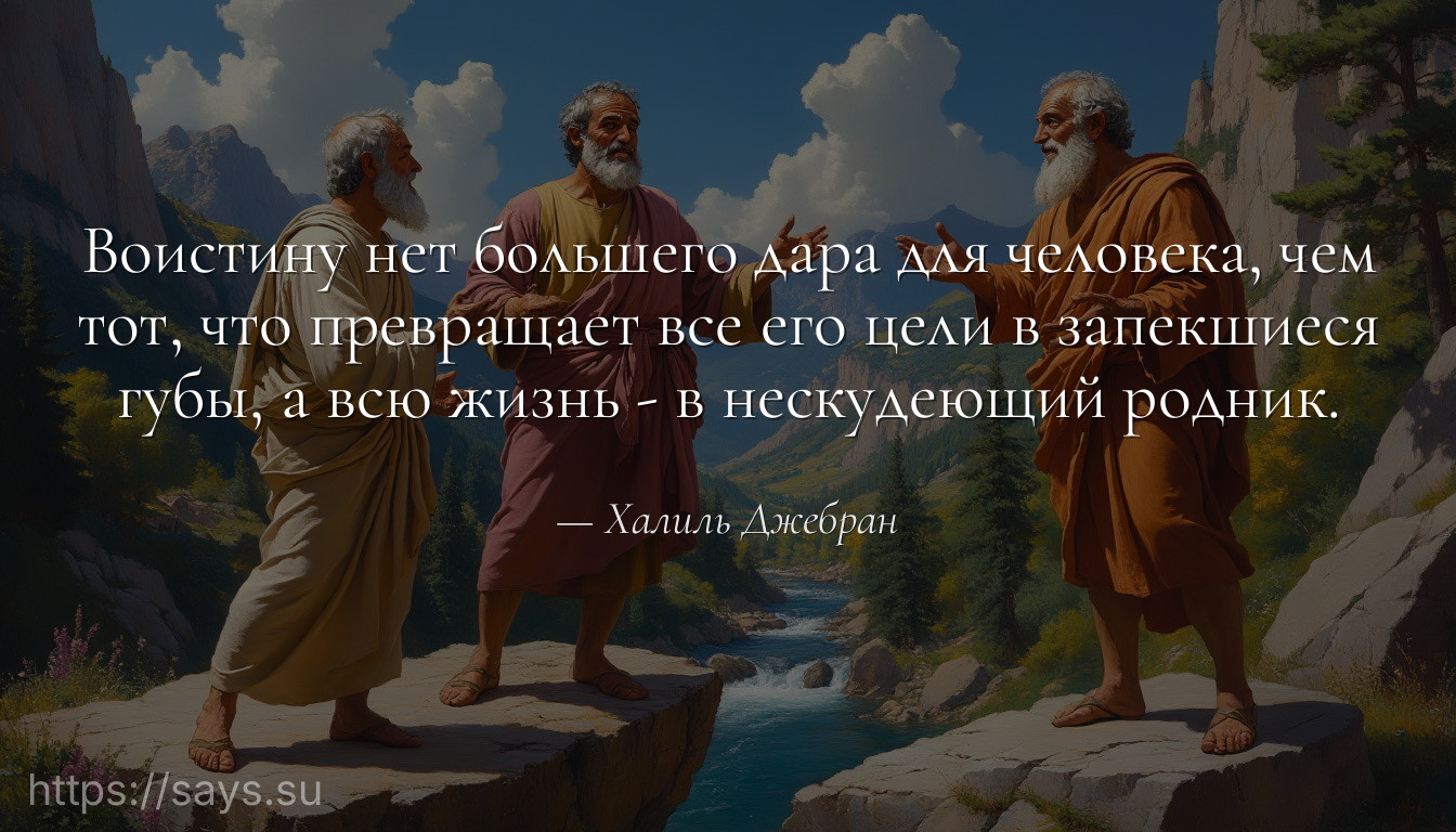 Воистину нет большего дара для человека, чем тот, что превращает все его цели в запекшиеся губы, а всю жизнь - в нескудеющий родник.