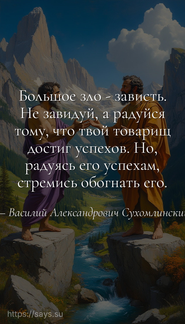 Большое зло - зависть. Не завидуй, а радуйся тому, что твой товарищ достиг успехов. Но, радуясь его успехам, стремись обогнать его.