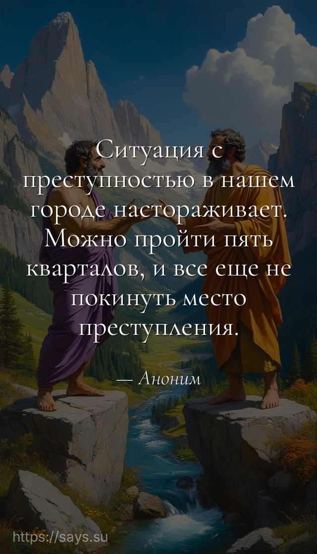 Ситуация с преступностью в нашем городе настораживает. Можно пройти пять кварталов, и все еще не покинуть место преступления.