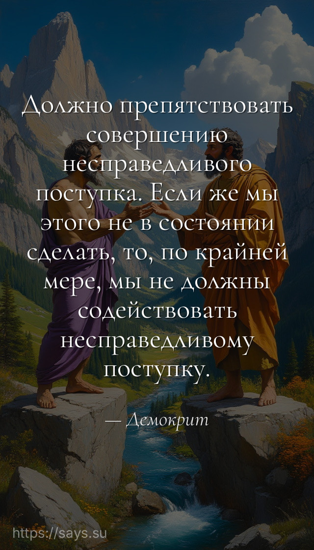Должно препятствовать совершению несправедливого поступка. Если же мы этого не в состоянии сделать, то, по крайней мере, мы не должны содействовать несправедливому поступку.