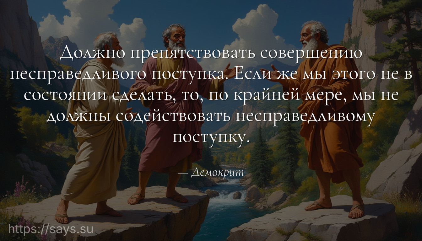 Должно препятствовать совершению несправедливого поступка. Если же мы этого не в состоянии сделать, то, по крайней мере, мы не должны содействовать несправедливому поступку.