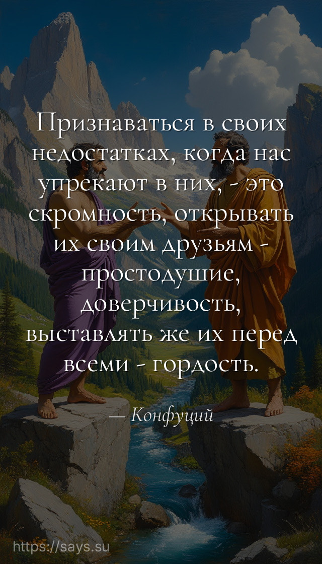 Признаваться в своих недостатках, когда нас упрекают в них, - это скромность, открывать их своим друзьям - простодушие, доверчивость, выставлять же их перед всеми - гордость.