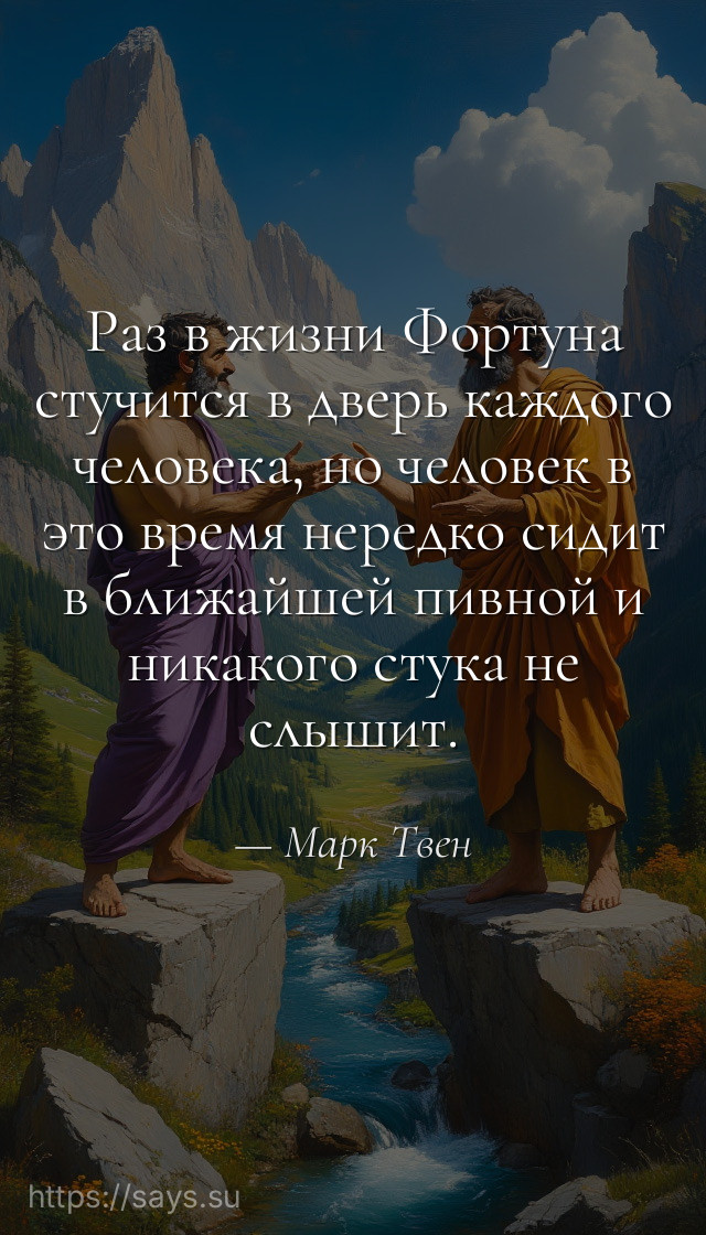 Раз в жизни Фортуна стучится в дверь каждого человека, но человек в это время нередко сидит в ближайшей пивной и никакого стука не слышит.