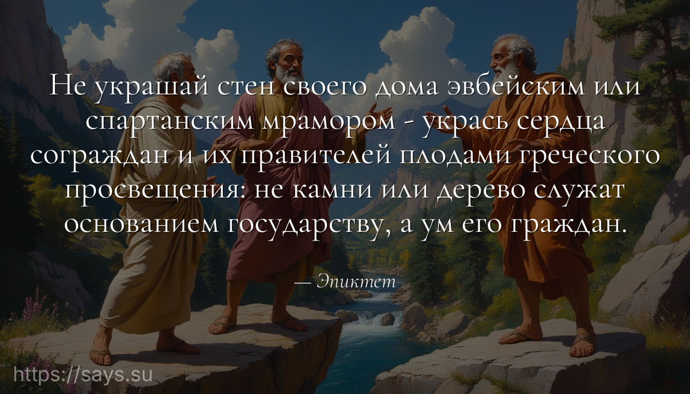 Не украшай стен своего дома эвбейским или спартанским мрамором - укрась сердца сограждан и их правителей плодами греческого просвещения: не камни или дерево служат основанием государству, а ум его граждан.