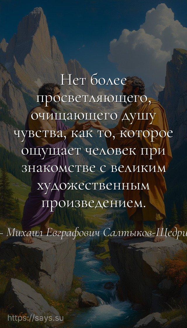Нет более просветляющего, очищающего душу чувства, как то, которое ощущает человек при знакомстве с великим художественным произведением.