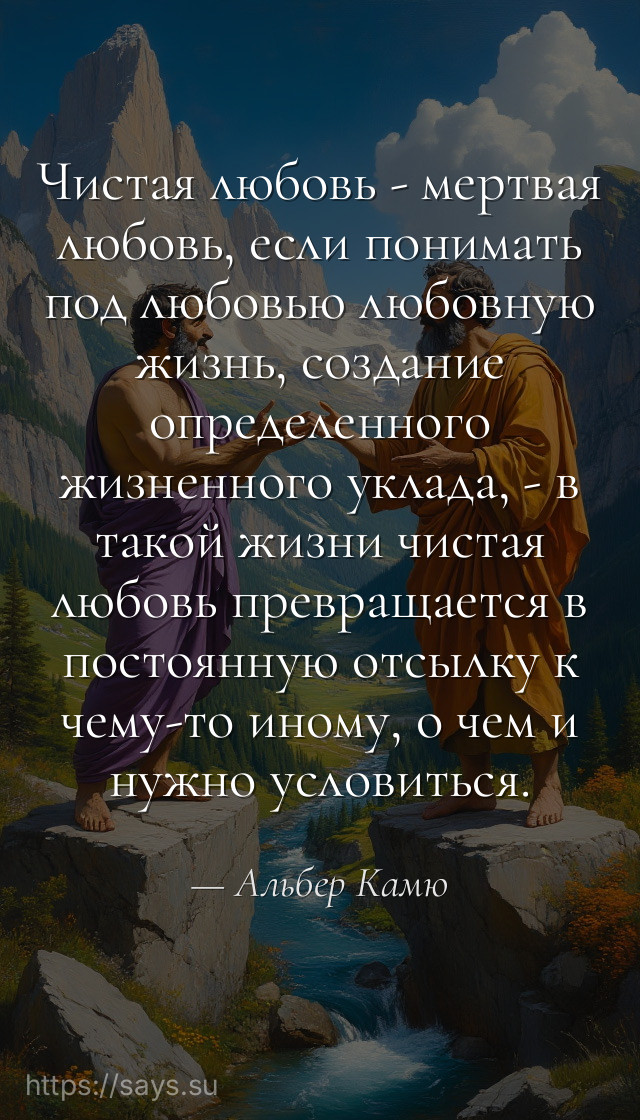Чистая любовь - мертвая любовь, если понимать под любовью любовную жизнь, создание определенного жизненного уклада, - в такой жизни чистая любовь превращается в постоянную отсылку к чему-то иному, о чем и нужно условиться.