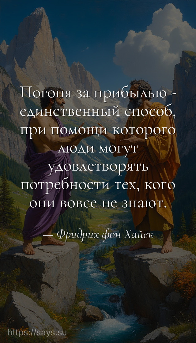 Погоня за прибылью - единственный способ, при помощи которого люди могут удовлетворять потребности тех, кого они вовсе не знают.