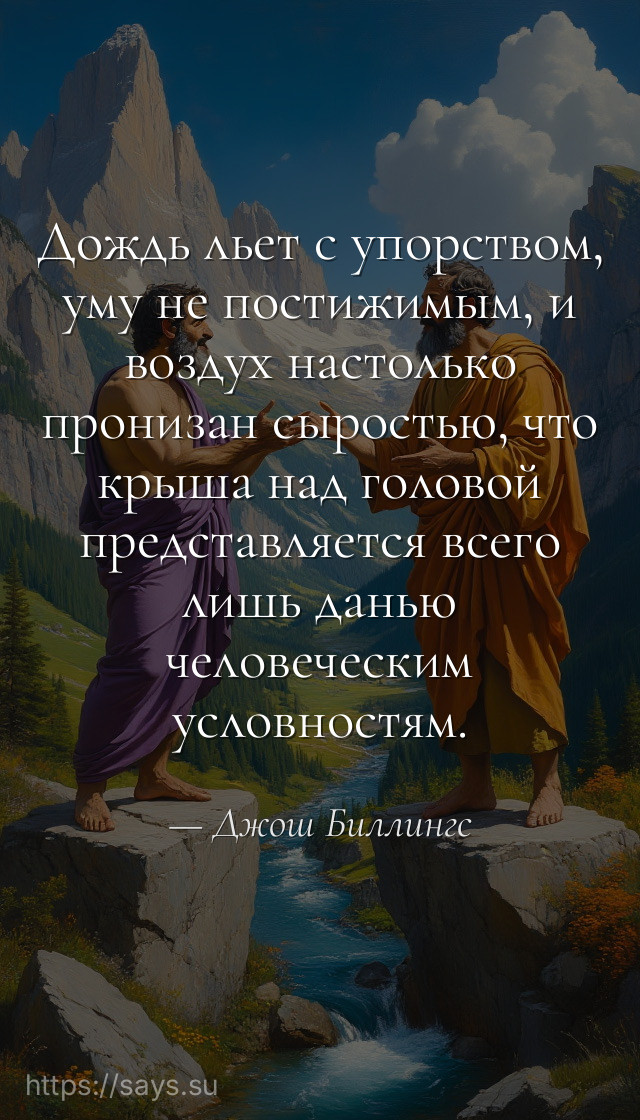 Дождь льет с упорством, уму не постижимым, и воздух настолько пронизан сыростью, что крыша над головой представляется всего лишь данью человеческим условностям.