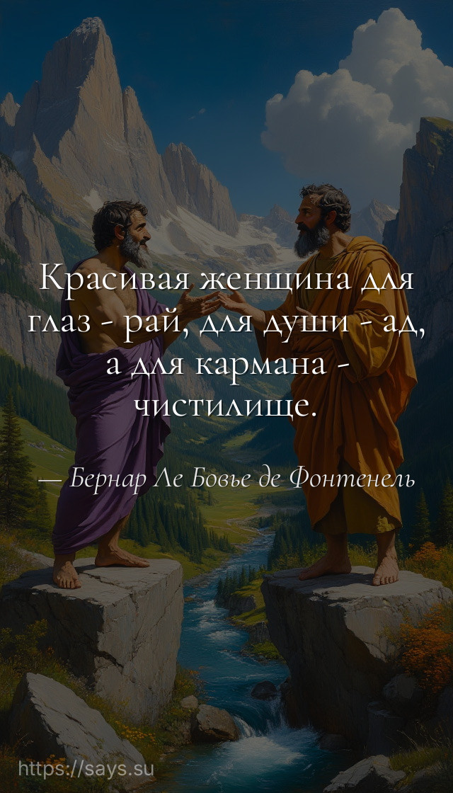 Красивая женщина для глаз - рай, для души - ад, а для кармана - чистилище.