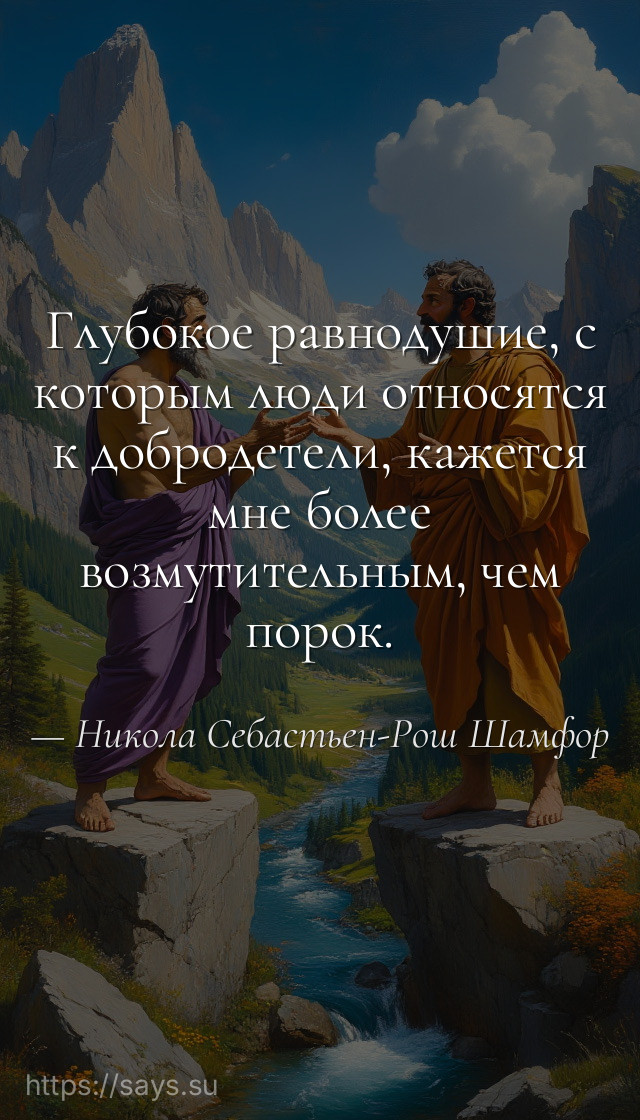 Глубокое равнодушие, с которым люди относятся к добродетели, кажется мне более возмутительным, чем порок.