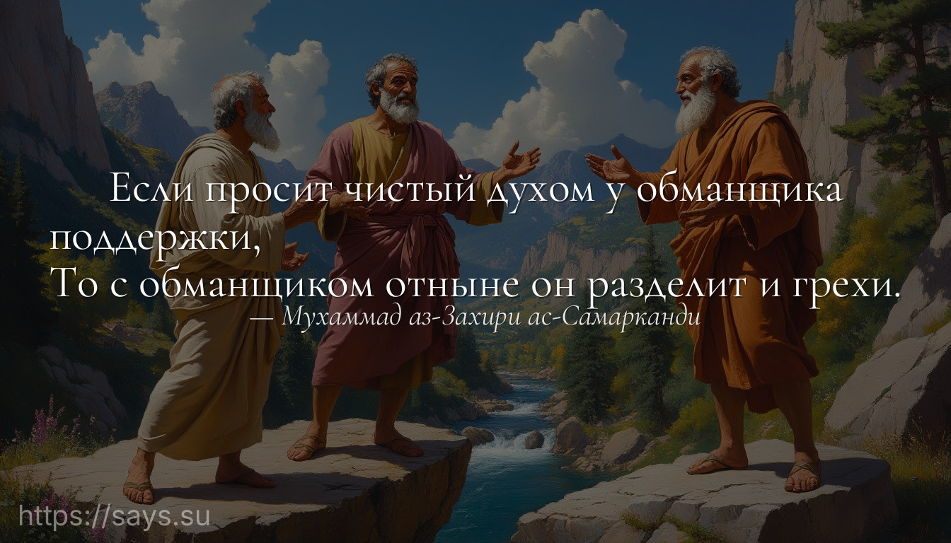 Если просит чистый духом у обманщика поддержки, <br />То с обманщиком отныне он разделит и грехи.