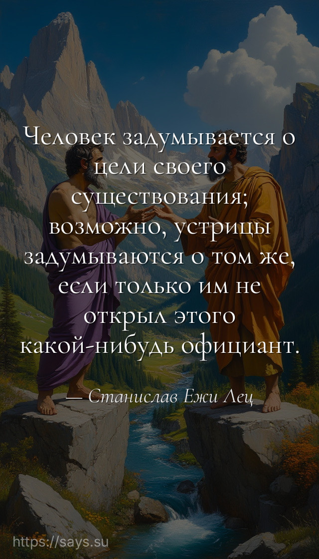 Человек задумывается о цели своего существования; возможно, устрицы задумываются о том же, если только им не открыл этого какой-нибудь официант.