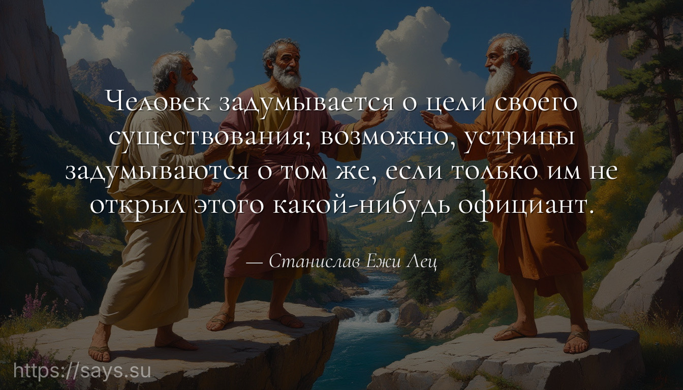 Человек задумывается о цели своего существования; возможно, устрицы задумываются о том же, если только им не открыл этого какой-нибудь официант.