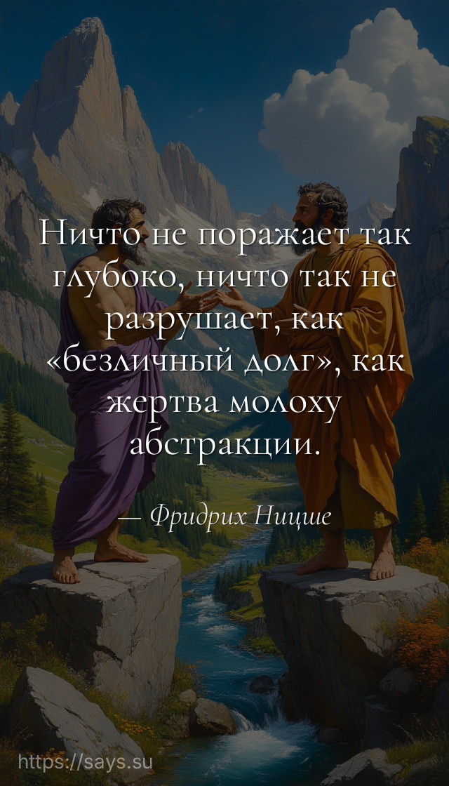 Ничто не поражает так глубоко, ничто так не разрушает, как «безличный долг», как жертва молоху абстракции.