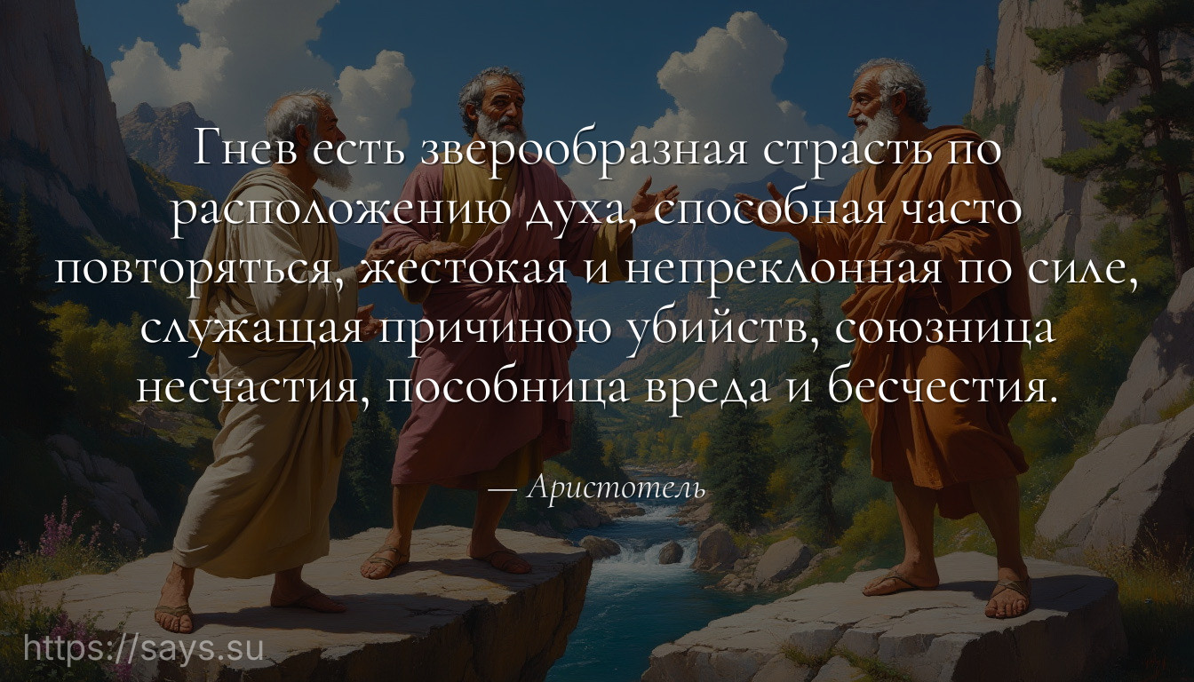Гнев есть зверообразная страсть по расположению духа, способная часто повторяться, жестокая и непреклонная по силе, служащая причиною убийств, союзница несчастия, пособница вреда и бесчестия.